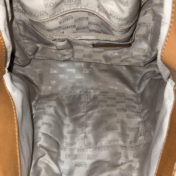 Michael Kors Astor Pebbled Leather Studded Drawstring Hobo – Camel/Cognac Brown - Picture 9 of 14